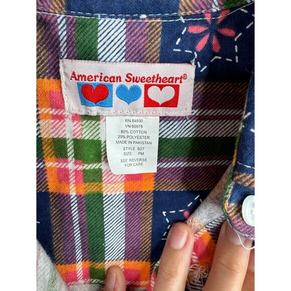 Vintage American Sweetheart Women's Plaid Button Up‎ Flannel Shirt Size PM Boho - Picture 7 of 10